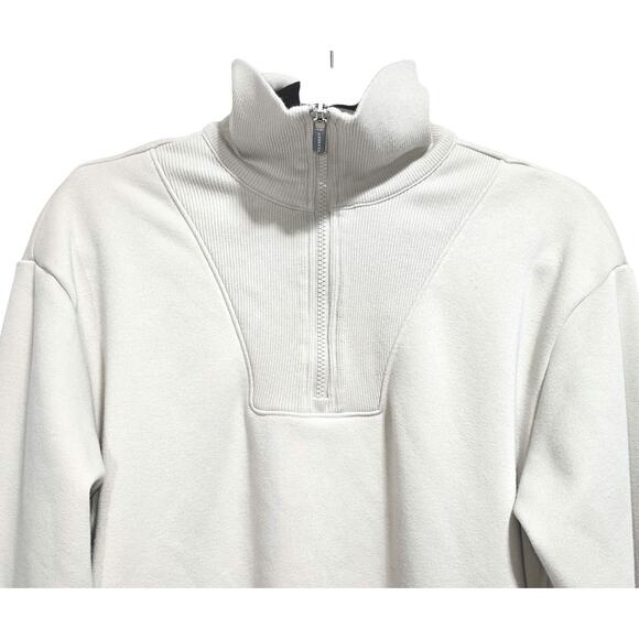Athleta Retroplush Revive Sweatshirt Womens Small Beige 1/4 Zip Long Sleeve - Picture 2 of 7
